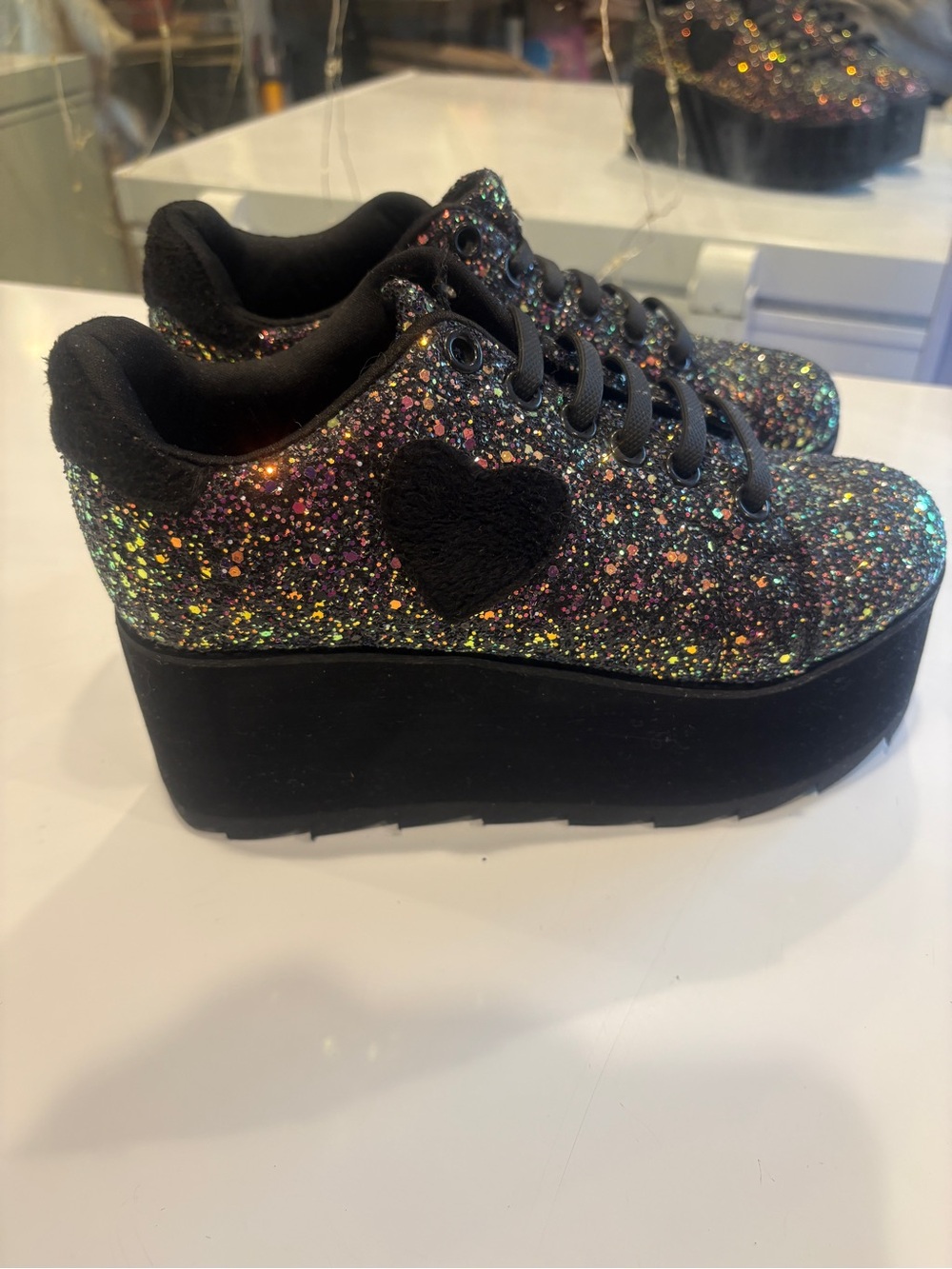 Glitter Platform Sneakers with Heart Insole Detail